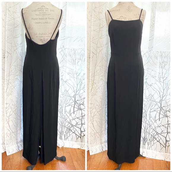 Vintage Giorgio Armani black ribbed sleeveless square neck low back maxi dress - Picture 1 of 9